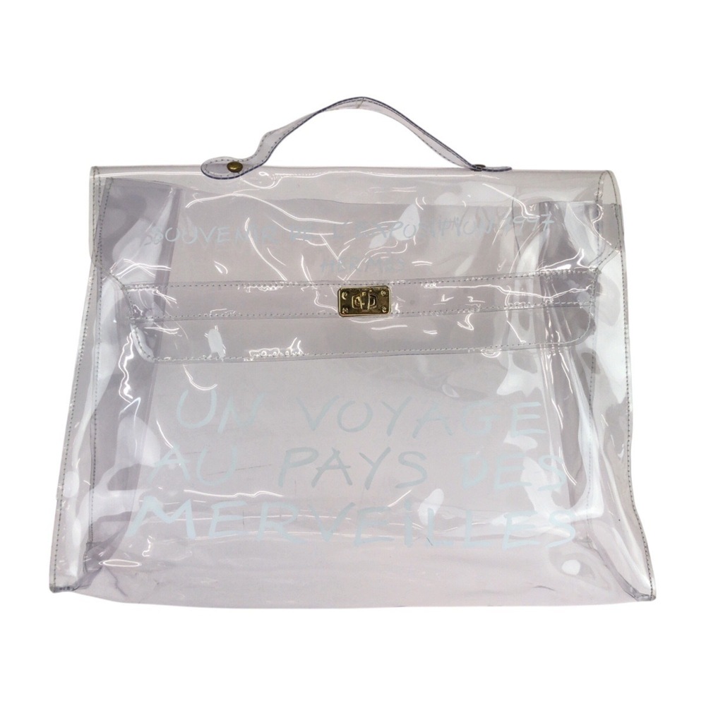 HERMES Kelly Vinyl Handbag, Clear, Gold Hardware, Women's.